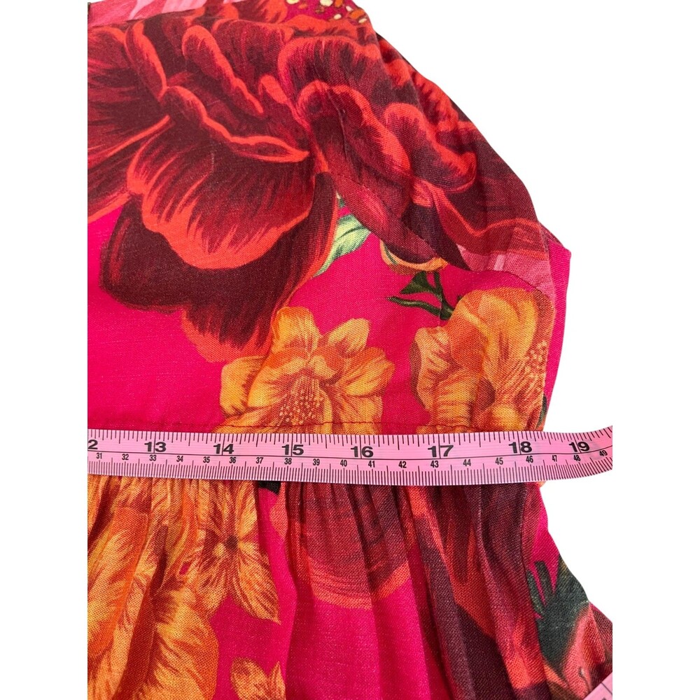 Farm Rio Tiered Maxi Dress Sz M Pink Vibrant Floral Boho Free Spirited Feminine - Picture 10 of 14
